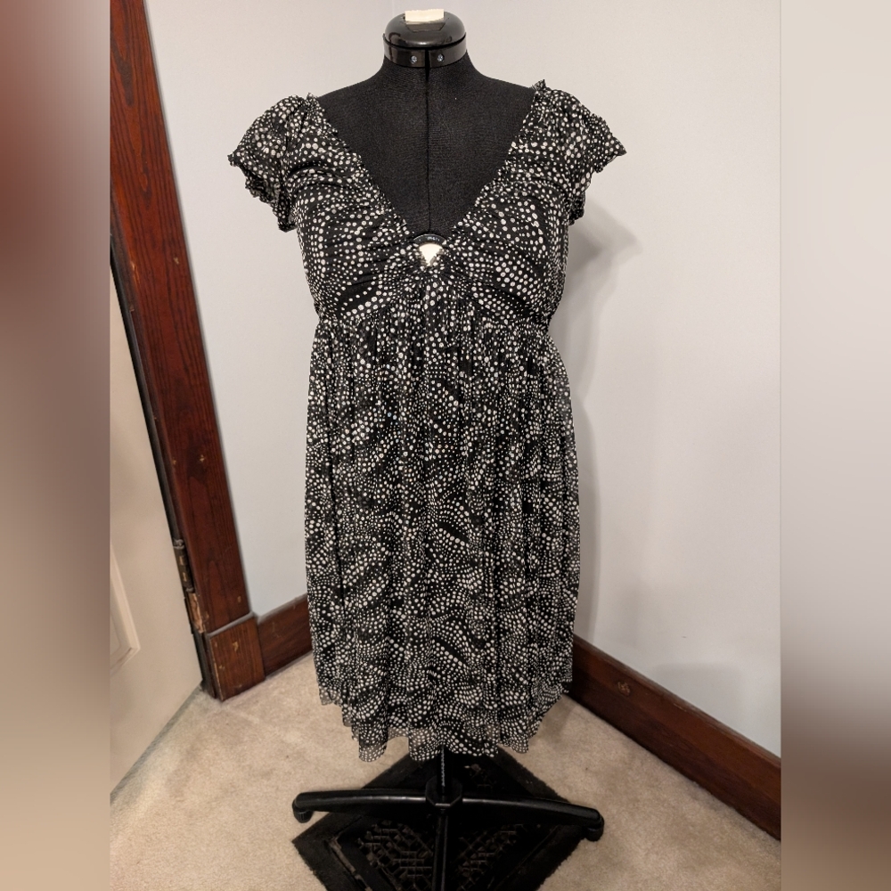 London Times Black and White Patterned Midi Dress